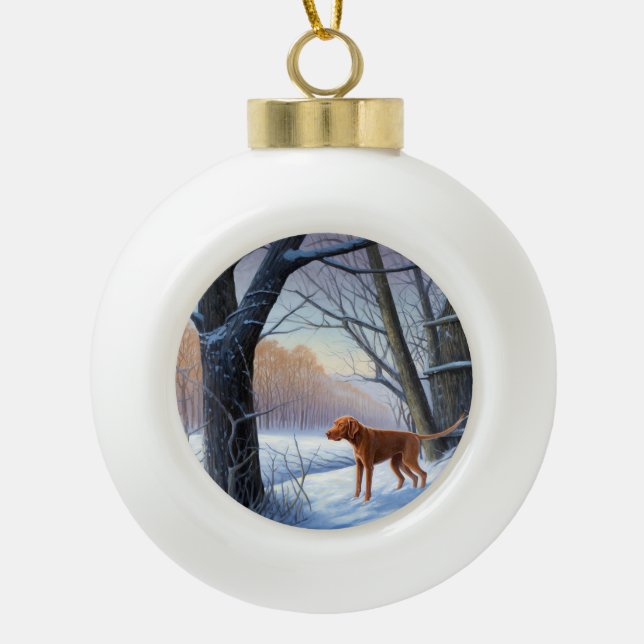 Vizla Let It Snow Christmas  Ceramic Ball Christmas Ornament (Front)