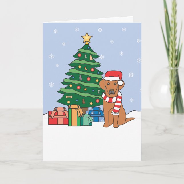 Vizsla and Christmas Tree Holiday Card (Front)