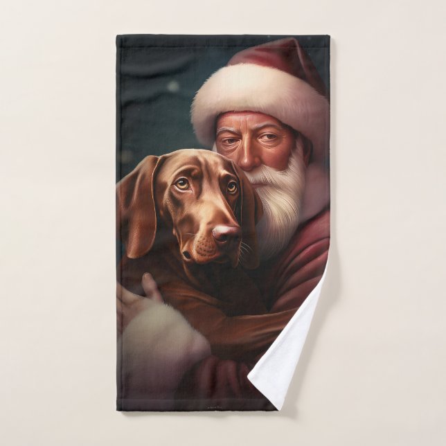 Vizsla avec Noël Festif du Père Noël (Serviette à main)