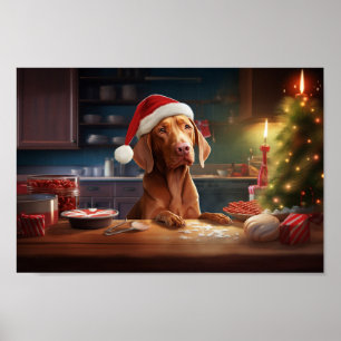 Vizsla Baking Christmas Cookies Poster