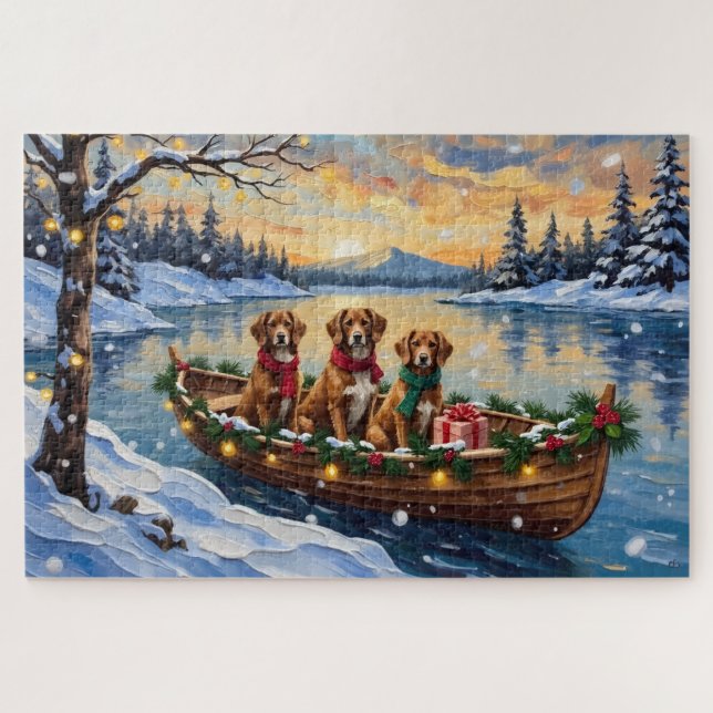 Vizsla Christmas Boat Holiday Jigsaw Puzzle (Horizontal)