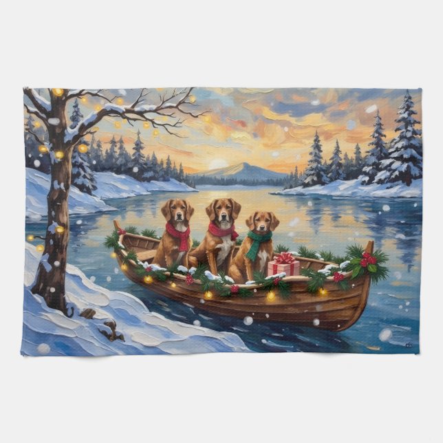 Vizsla Christmas Boat Holiday Kitchen Towel (Horizontal)