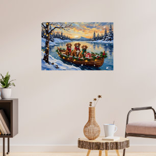 Vizsla Christmas Boat Holiday Poster