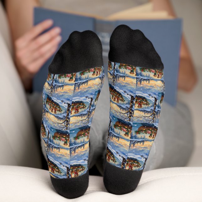 Vizsla Christmas Boat Holiday Socks (Bottom)