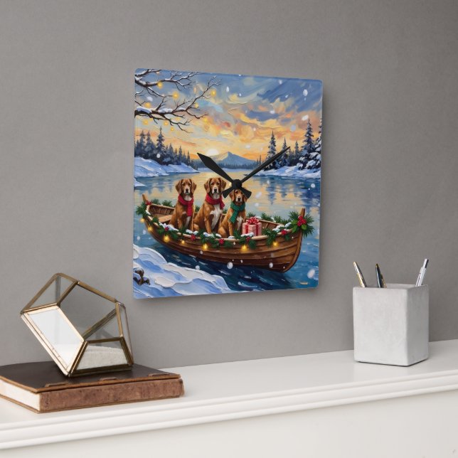 Vizsla Christmas Boat Holiday Square Wall Clock (Office)