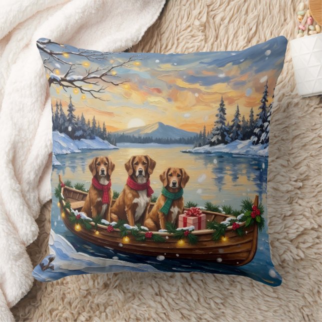 Vizsla Christmas Boat Holiday Throw Pillow (Blanket)