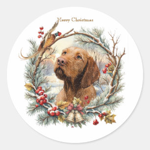 Vizsla Christmas Classic Round Sticker