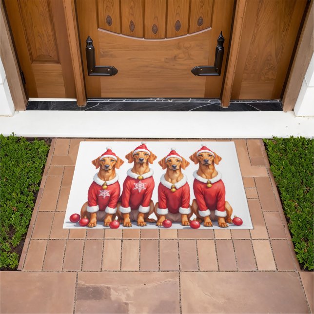Vizsla Christmas Dress Santa Hat Doormat (Outdoor)