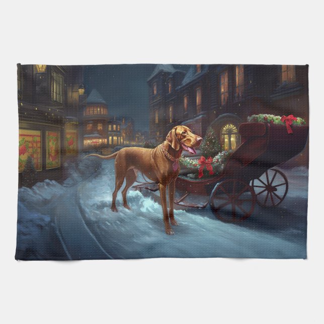Vizsla Christmas Festive Season  Kitchen Towel (Horizontal)