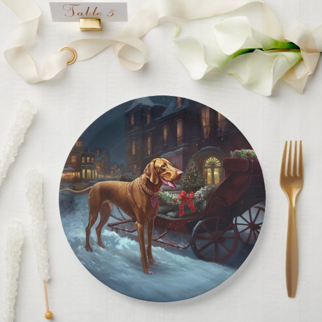 Vizsla Christmas Festive Season  Paper Plate (Wedding)