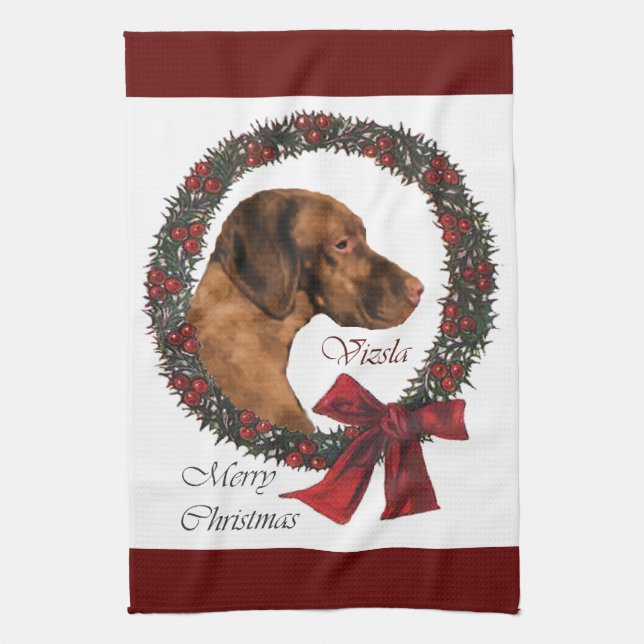 Vizsla Christmas Kitchen Towel (Vertical)
