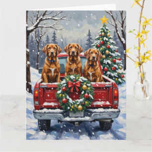 Vizsla Christmas Red Truck Holiday Card