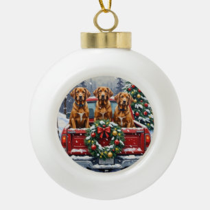 Vizsla Christmas Red Truck Holiday Ceramic Ball Christmas Ornament