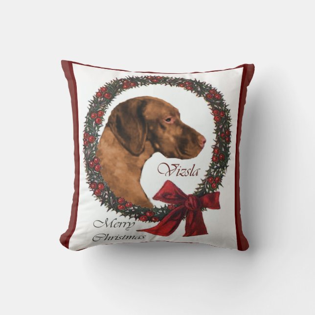 Vizsla Christmas Throw Pillow (Front)
