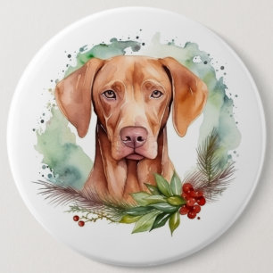 Vizsla Christmas Wreath Festive Pup 6 Inch Round Button