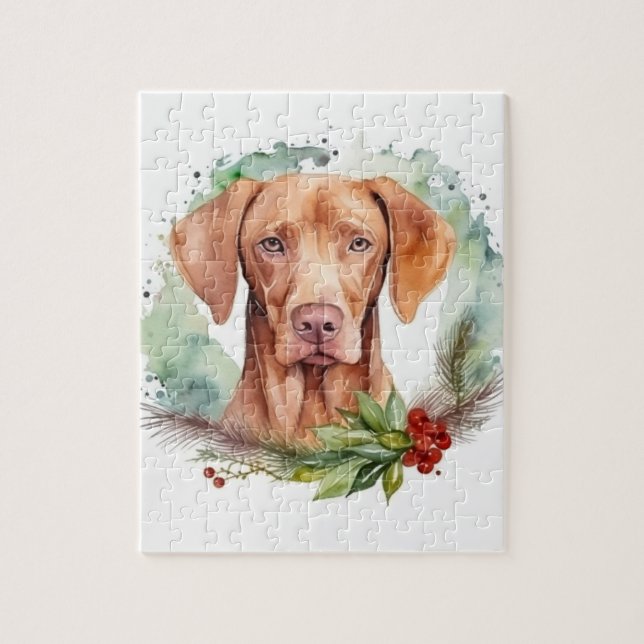 Vizsla Christmas Wreath Festive Pup  Jigsaw Puzzle (Vertical)