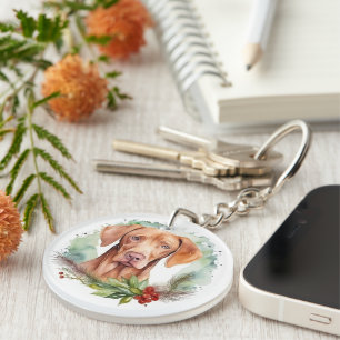 Vizsla Christmas Wreath Festive Pup Keychain