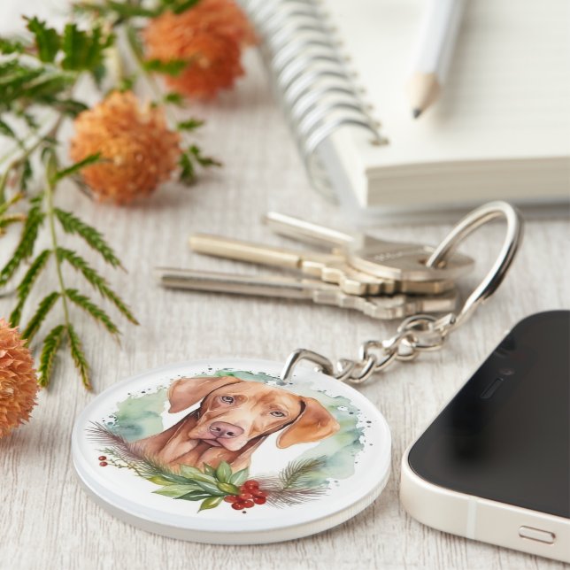Vizsla Christmas Wreath Festive Pup  Keychain (Front Right)