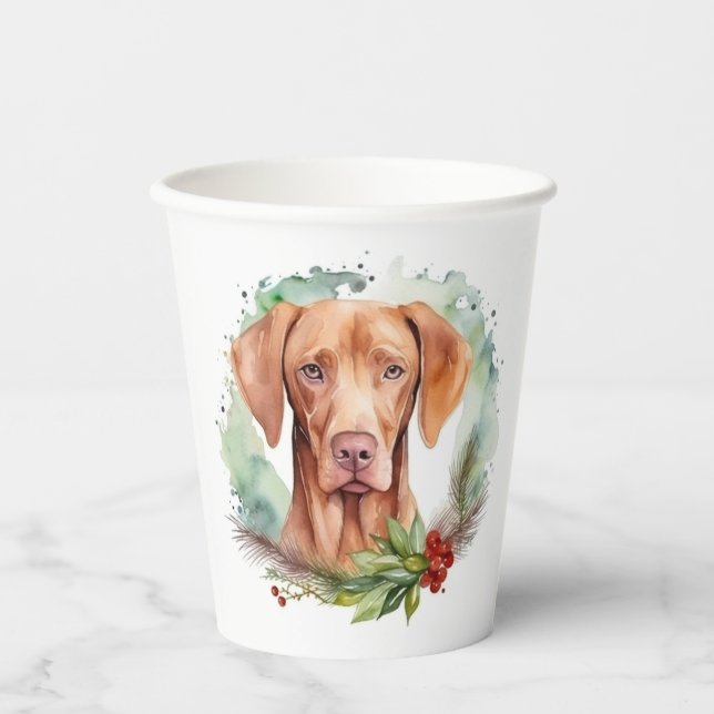 Vizsla Christmas Wreath Festive Pup  Paper Cups (Front)