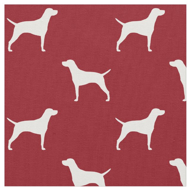 Vizsla Dog Breed Silhouettes Pattern Red and White Fabric (Close Up)