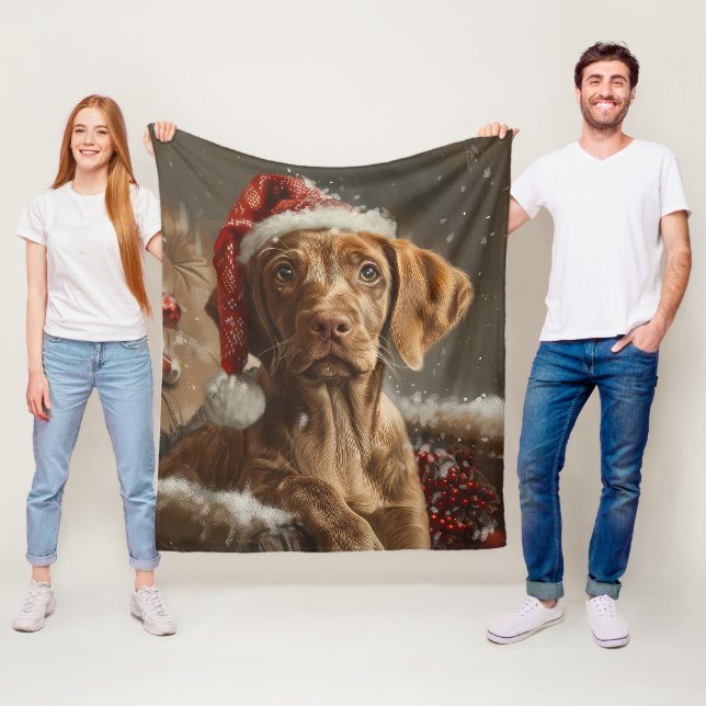Vizsla Dog Christmas Festive  Fleece Blanket (In Situ)
