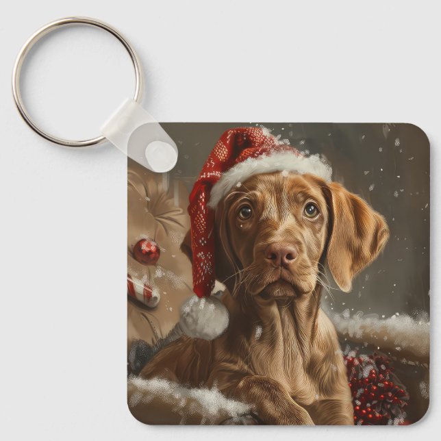 Vizsla Dog Christmas Festive  Keychain (Front)