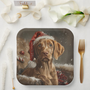 Vizsla Dog Christmas Festive  Paper Plate