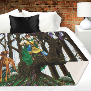 Vizsla Dog Elf Forest Sherpa Blanket