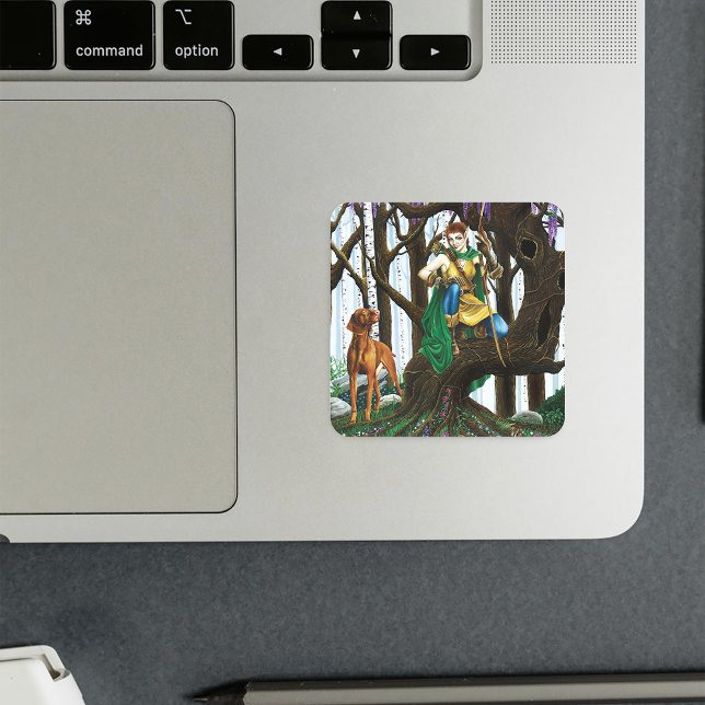 Vizsla Dog Elf Forest Square Sticker (Creator Uploaded)