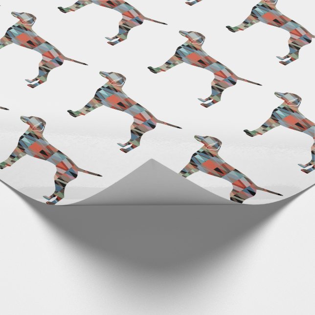 Vizsla Dog Geometric Pattern Silhouette Plaid Wrapping Paper (Corner)