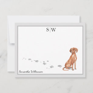 Vizsla Dog Gray Border Monogram Personalized Card