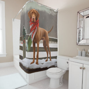 Vizsla Dog in Snow Christmas