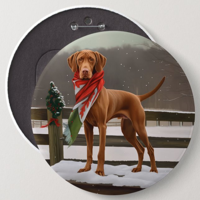 Vizsla Dog in Snow Christmas 6 Inch Round Button (Front & Back)