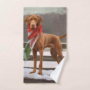 Vizsla Dog in Snow Christmas Bath Towel Set