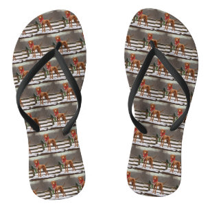 Vizsla Dog in Snow Christmas Flip Flops
