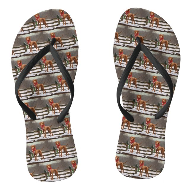 Vizsla Dog in Snow Christmas Flip Flops (Footbed)