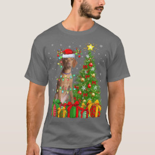 Vizsla Dog Lighting Xmas Tree Santa Hat Vizsla Chr T-Shirt