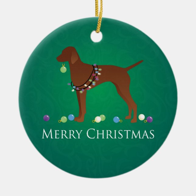 Vizsla Dog Merry Christmas Design Ceramic Ornament (Front)