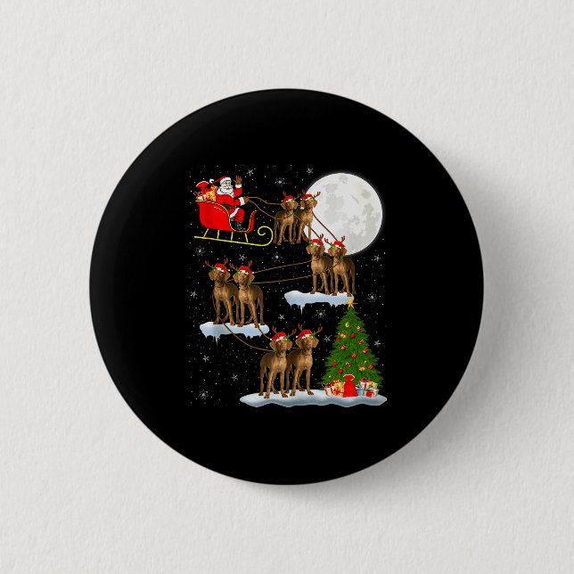 Vizsla Dog Santa Sleigh Flying Funny Magical Chris 2 Inch Round Button (Front)
