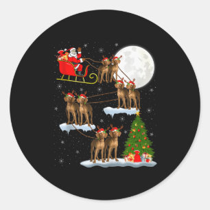 Vizsla Dog Santa Sleigh Flying Funny Magical Chris Classic Round Sticker