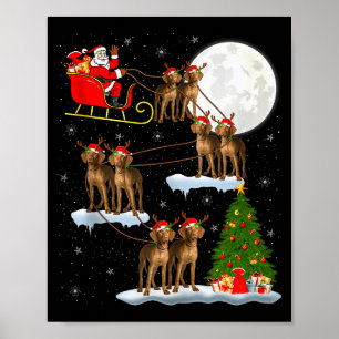 Vizsla Dog Santa Sleigh Flying Funny Magical Chris Poster