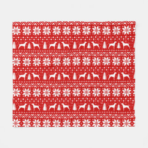 Vizsla Dog Silhouettes Christmas Holiday Pattern Fleece Blanket