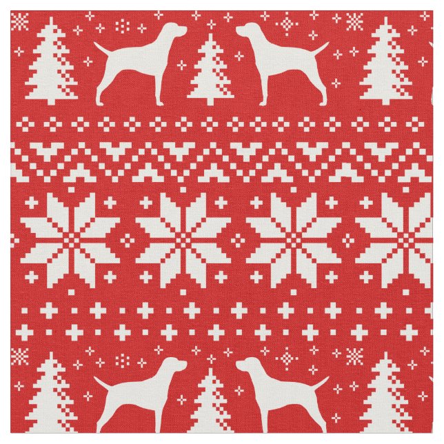 Vizsla Dog Silhouettes Christmas Holiday Patterned Fabric (Close Up)