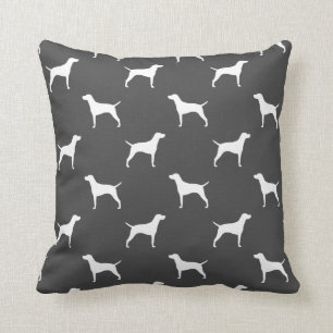 Vizsla Dog Silhouettes Pattern Grey and White Throw Pillow