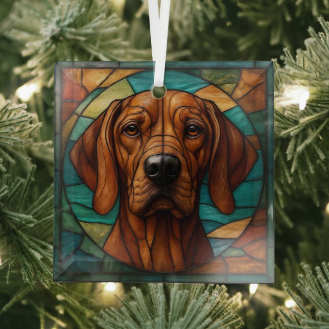 Vizsla Dog "Stained Glass" Glass Ornament (Insitu)