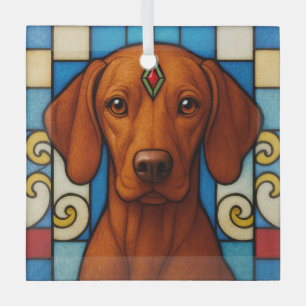 Vizsla Dog "Stained Glass"  Glass Ornament