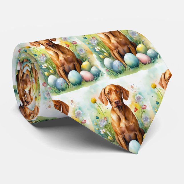 Vizsla Dog with Easter Eggs Holiday  Tie (Rolled)