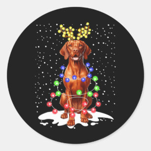 Vizsla Dog Xmas Ugly Christmas Lights Classic Round Sticker