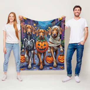 Vizsla Dogs Trick-or-Treating in Halloween Costume Fleece Blanket