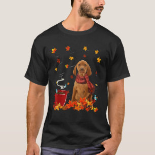 Vizsla Fall Red Scarf Autumn Leaf For Dog Lover  T-Shirt